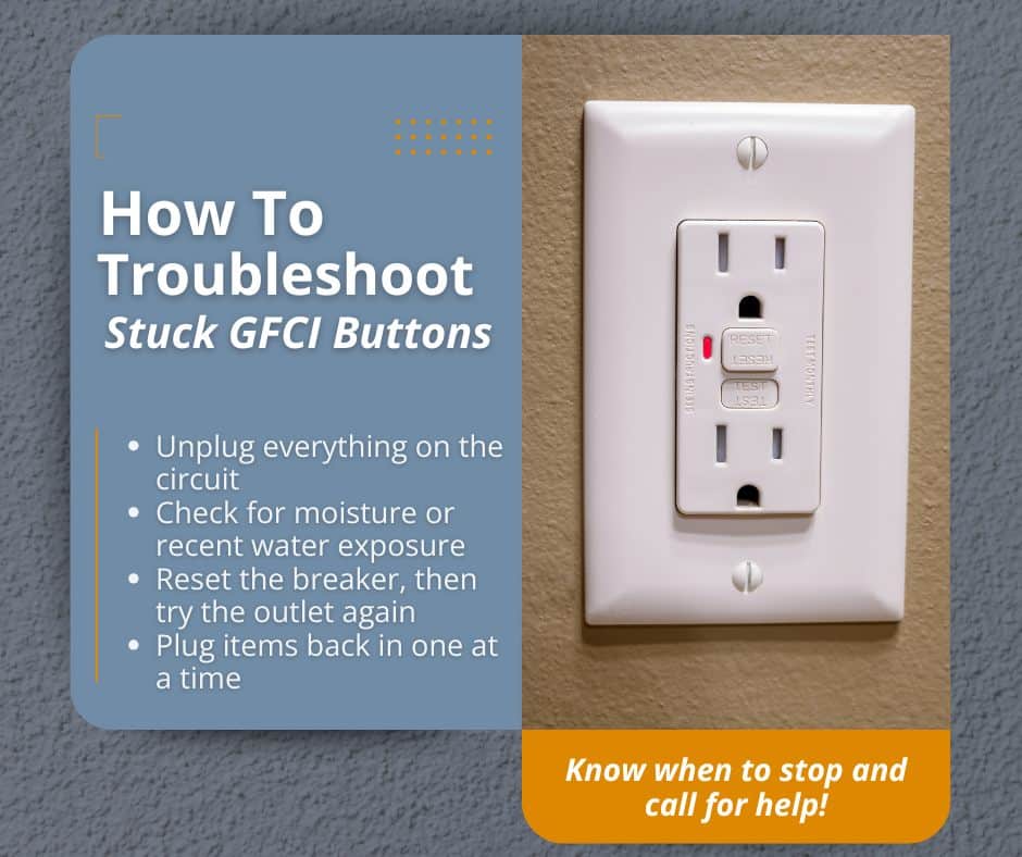 how to fix stuck reset button on gfci outlet