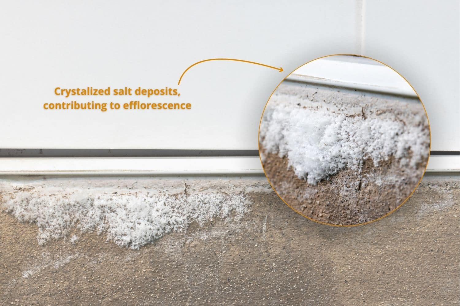 Crystalized efflorescence on house exterior